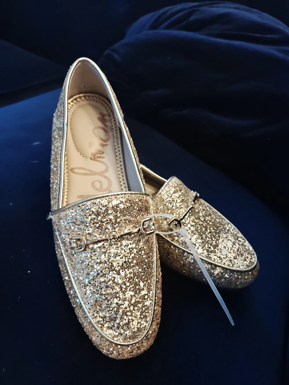 Sam Edelman Kids Gold Glitter Moccasins with Metal Bit